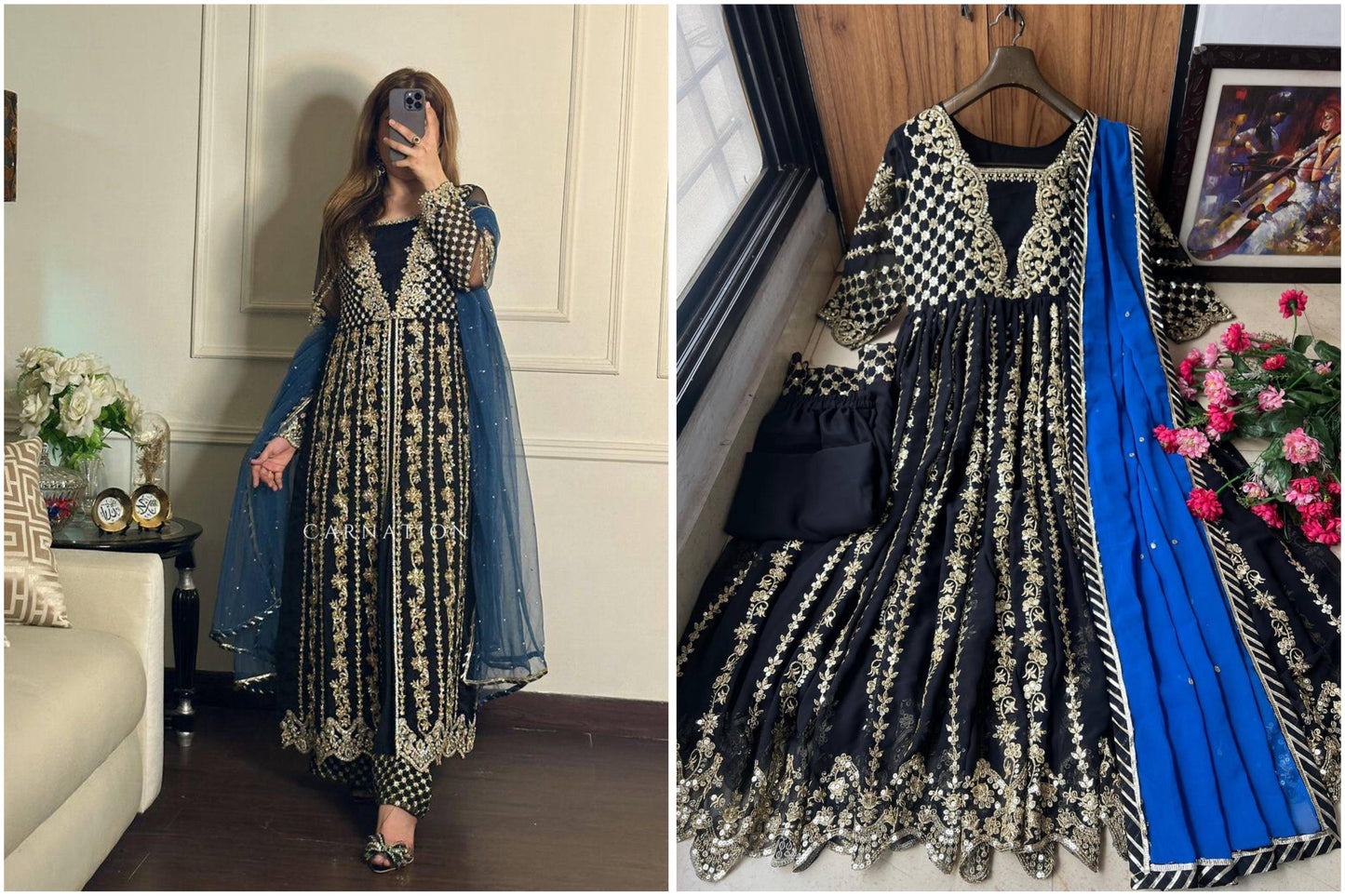 NEW DESIGNER SEQUINS & ZARI EMBROIDERED ANARKALI GOWN