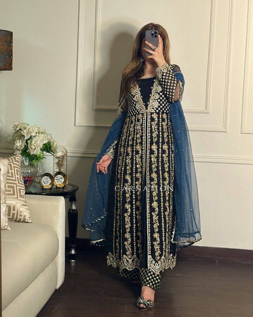 NEW DESIGNER SEQUINS & ZARI EMBROIDERED ANARKALI GOWN