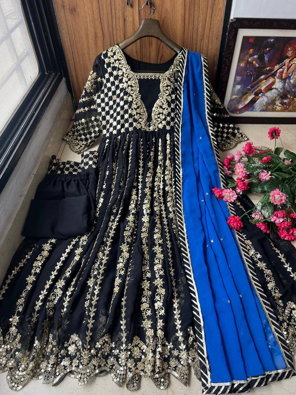 NEW DESIGNER SEQUINS & ZARI EMBROIDERED ANARKALI GOWN