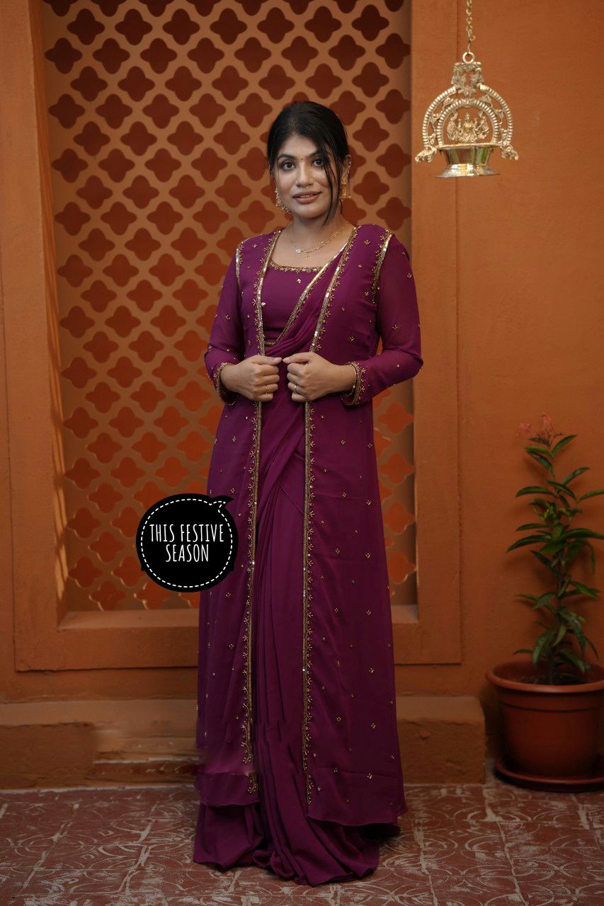 WE ARE LAUNCHING NEW SUPERHIT TRENDING FAUX GEORGETTE FABRIC 4 PIECE SET LEHENGA,BLOUSE,KOTI,DUPATTA WITH EMBROIDERY WORK