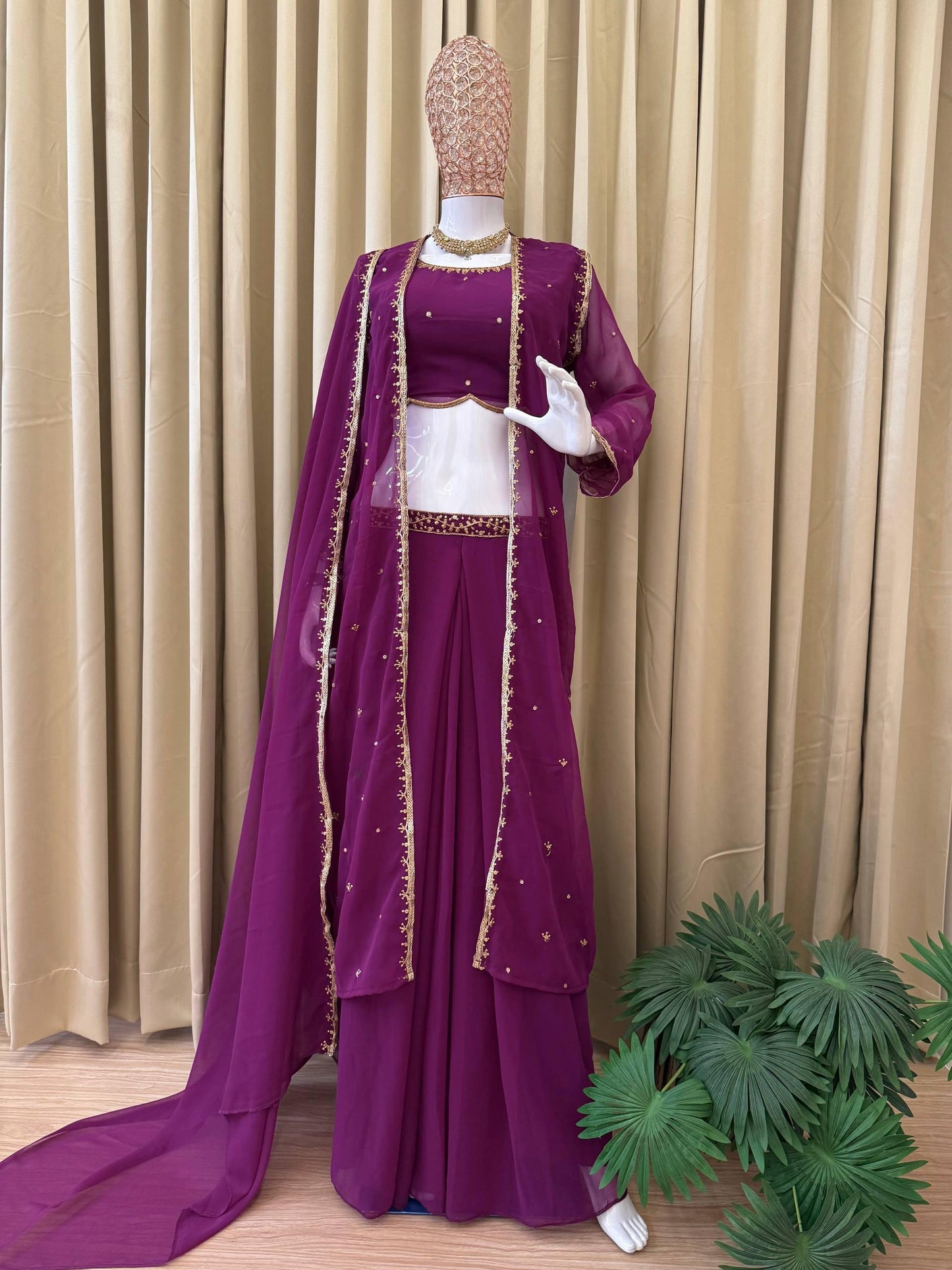 WE ARE LAUNCHING NEW SUPERHIT TRENDING FAUX GEORGETTE FABRIC 4 PIECE SET LEHENGA,BLOUSE,KOTI,DUPATTA WITH EMBROIDERY WORK