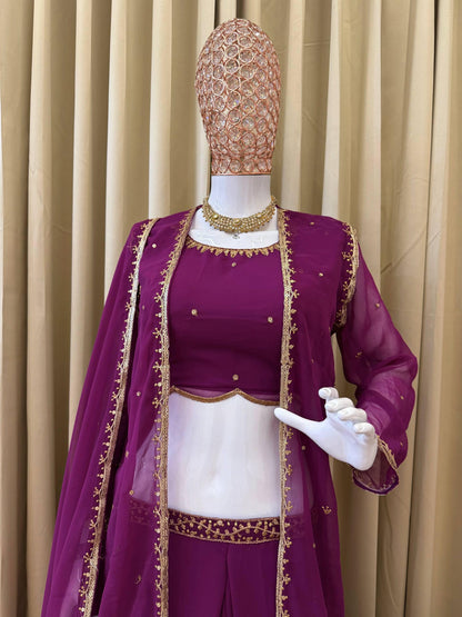 WE ARE LAUNCHING NEW SUPERHIT TRENDING FAUX GEORGETTE FABRIC 4 PIECE SET LEHENGA,BLOUSE,KOTI,DUPATTA WITH EMBROIDERY WORK
