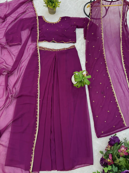 WE ARE LAUNCHING NEW SUPERHIT TRENDING FAUX GEORGETTE FABRIC 4 PIECE SET LEHENGA,BLOUSE,KOTI,DUPATTA WITH EMBROIDERY WORK