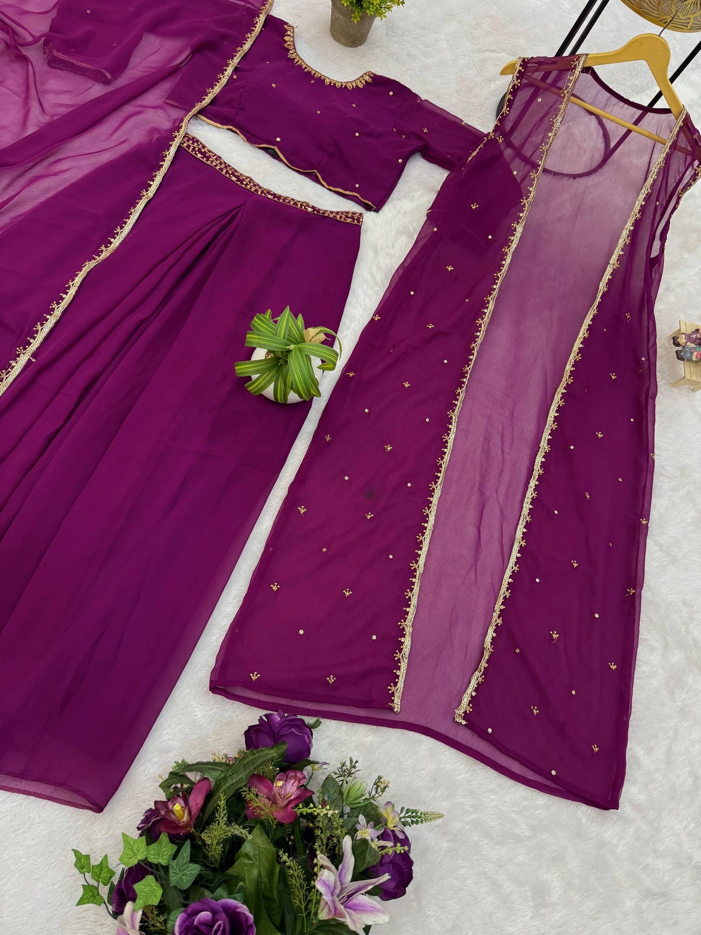 WE ARE LAUNCHING NEW SUPERHIT TRENDING FAUX GEORGETTE FABRIC 4 PIECE SET LEHENGA,BLOUSE,KOTI,DUPATTA WITH EMBROIDERY WORK