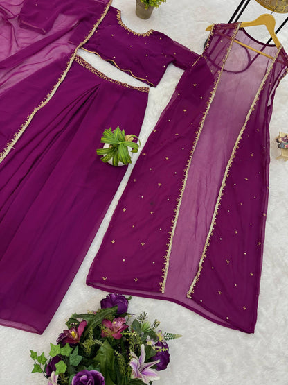 WE ARE LAUNCHING NEW SUPERHIT TRENDING FAUX GEORGETTE FABRIC 4 PIECE SET LEHENGA,BLOUSE,KOTI,DUPATTA WITH EMBROIDERY WORK