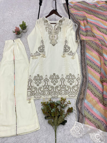 THIS WEDDING SEASON WEAR OUR BEAUTIFUL SEQUENCE EMBROIDERED TOP , PLAZZO WITH DUPATTA