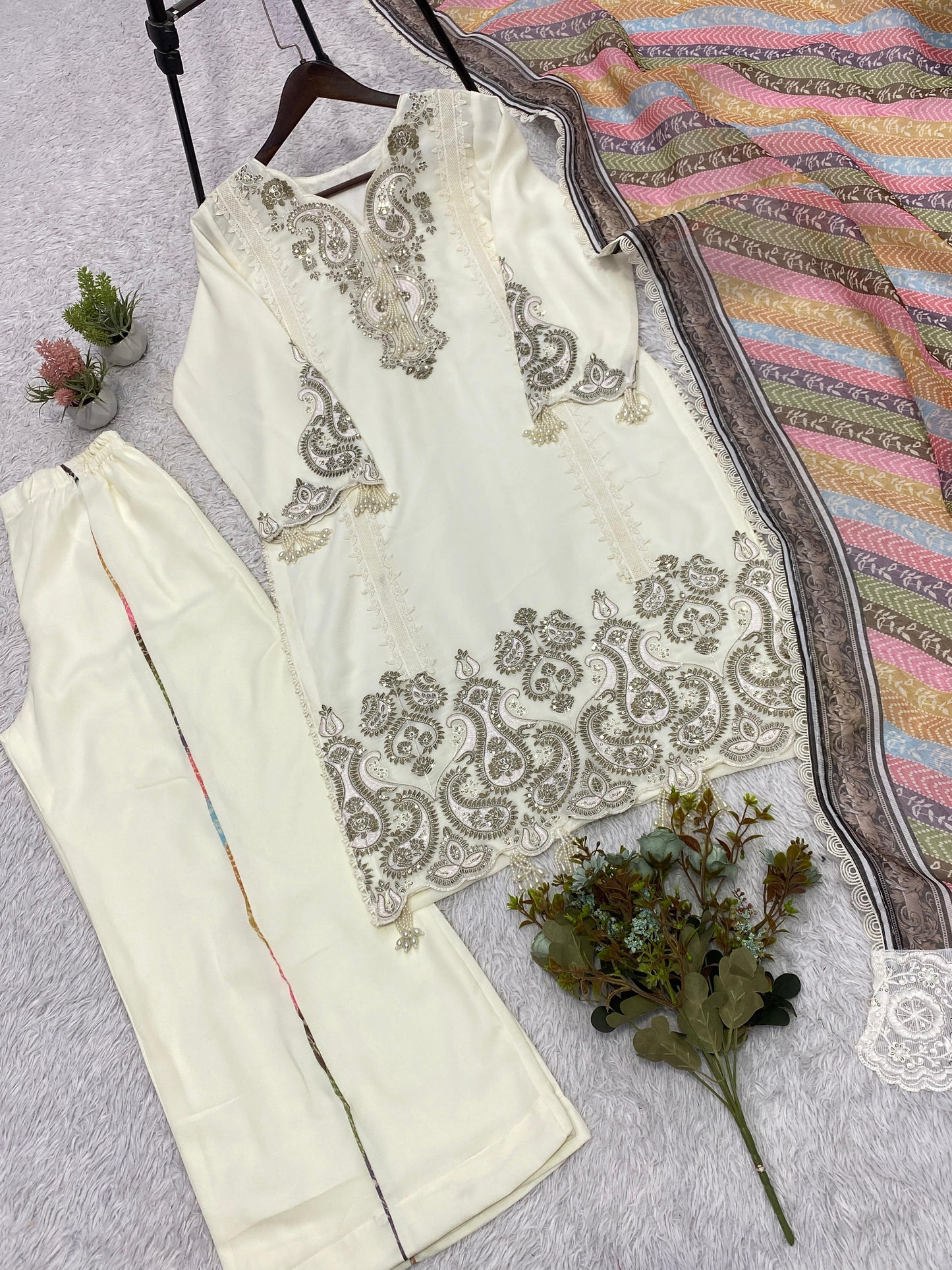 THIS WEDDING SEASON WEAR OUR BEAUTIFUL SEQUENCE EMBROIDERED TOP , PLAZZO WITH DUPATTA
