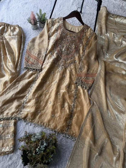 EXCLUSIVE AND TRENDY FOR WEDDING SEASON OUT SEQUENCE EMBROIDERED TOP, SALWAAR AND DUPATTA
