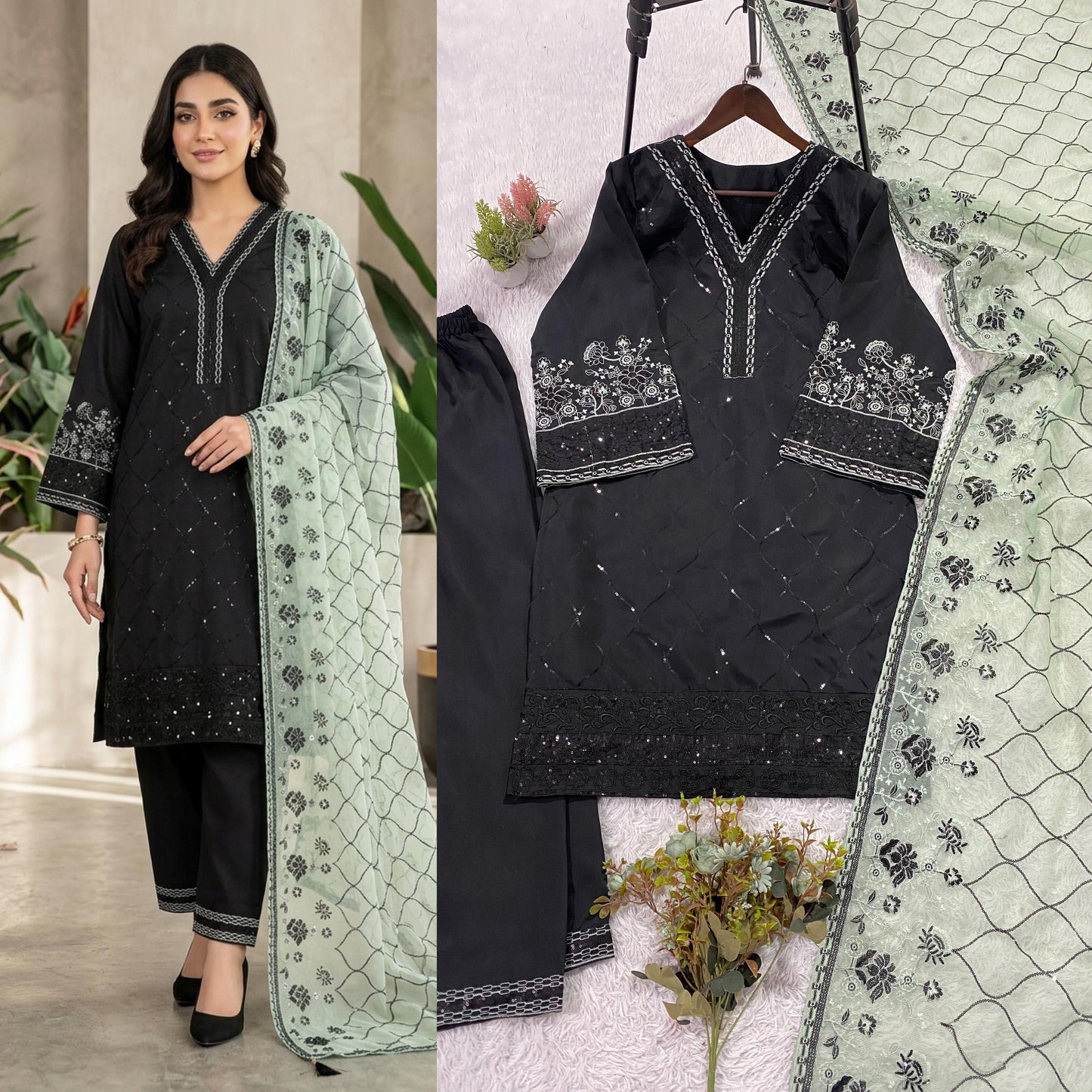 THIS WEDDING SEASON WEAR OUR BEAUTIFUL SEQUENCE EMBROIDERED TOP , PLAZZO WITH DUPATTA IN 3 BEAUTIFUL COLOURS
