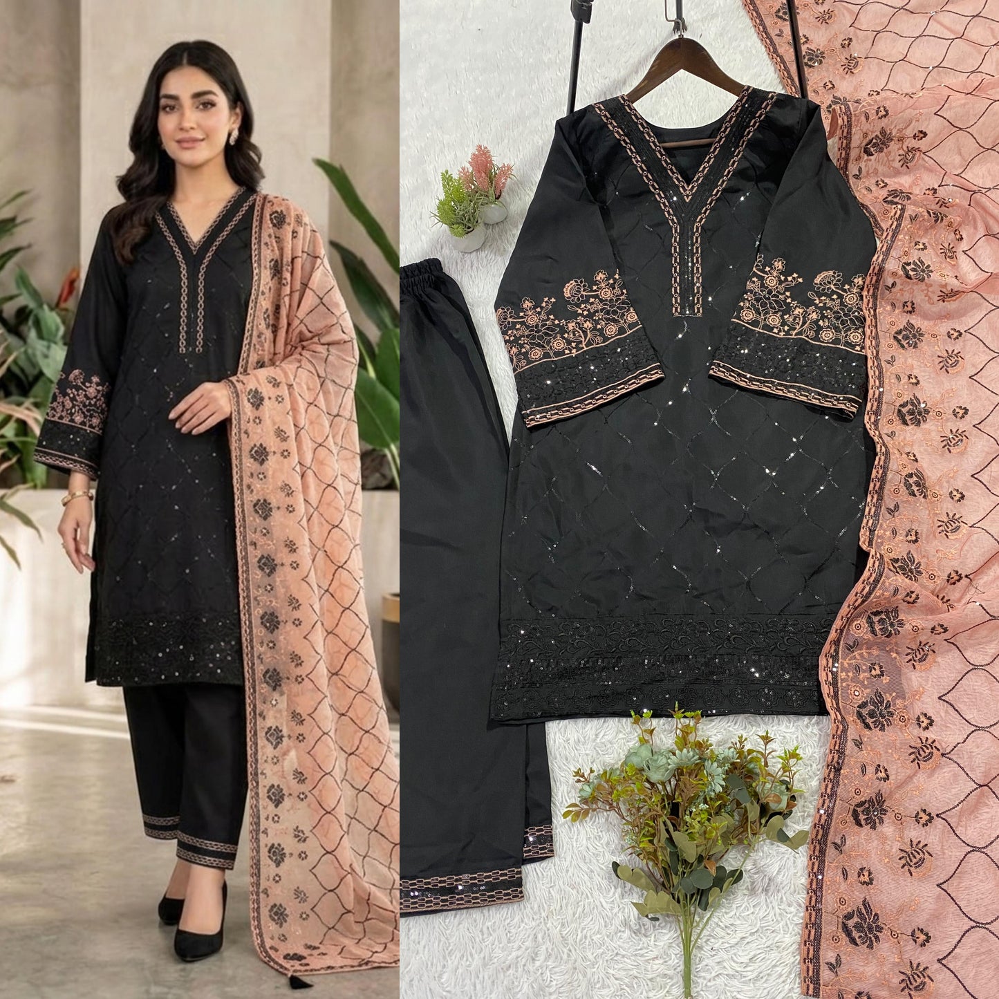 THIS WEDDING SEASON WEAR OUR BEAUTIFUL SEQUENCE EMBROIDERED TOP , PLAZZO WITH DUPATTA IN 3 BEAUTIFUL COLOURS
