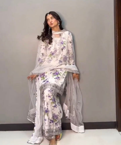 NEW LAUNCHING 3 PIECES KURTI, PLAZZO & DUPATTA WITH EMBROIDERY AND FANCY LACE WORK