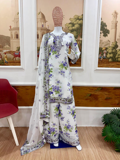 NEW LAUNCHING 3 PIECES KURTI, PLAZZO & DUPATTA WITH EMBROIDERY AND FANCY LACE WORK