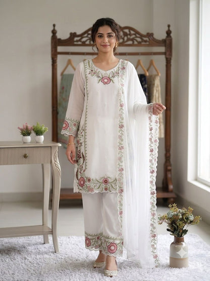 THIS SESSION WEAR OUR BEAUTIFUL EMBROIDERED TOP , PLAZZO WITH DUPATTA IN 3 BEAUTIFUL COLOURS