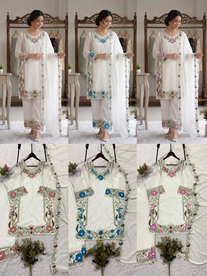 THIS SESSION WEAR OUR BEAUTIFUL EMBROIDERED TOP , PLAZZO WITH DUPATTA IN 3 BEAUTIFUL COLOURS
