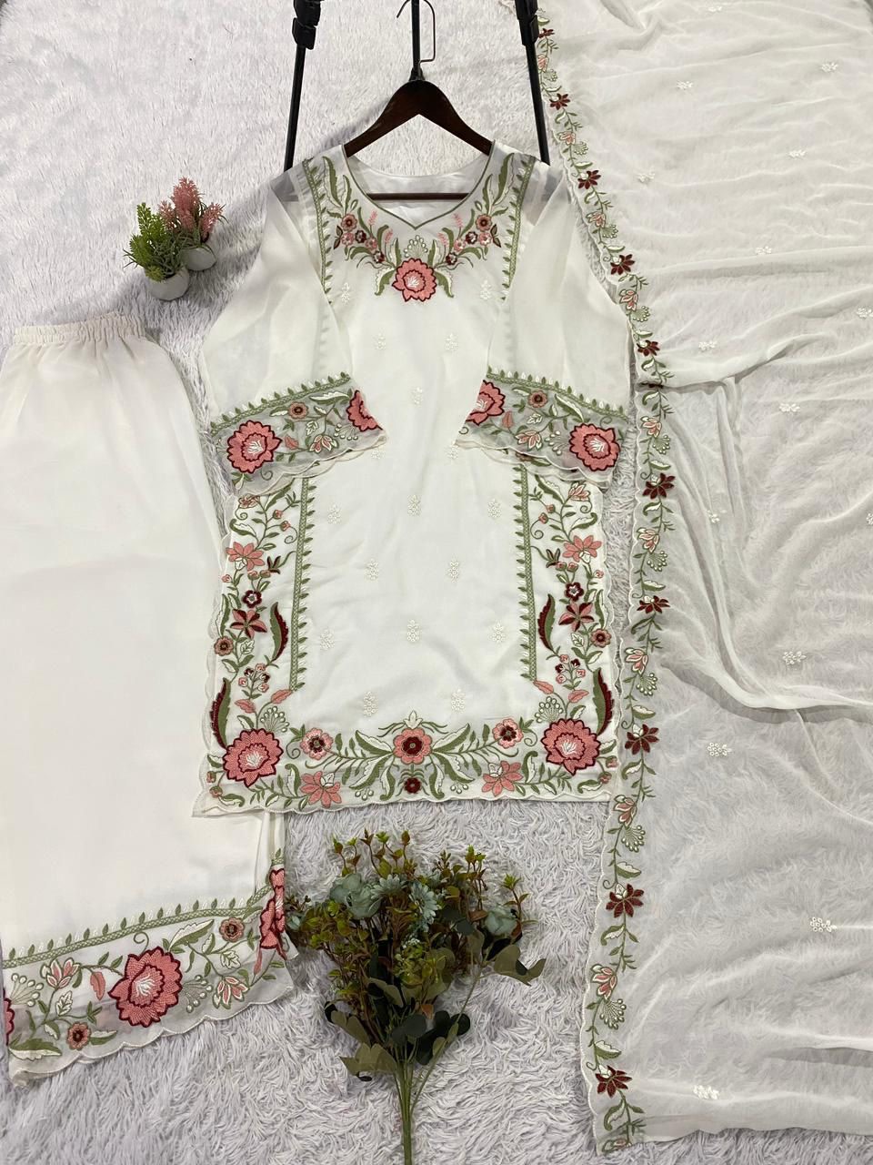 THIS SESSION WEAR OUR BEAUTIFUL EMBROIDERED TOP , PLAZZO WITH DUPATTA IN 3 BEAUTIFUL COLOURS