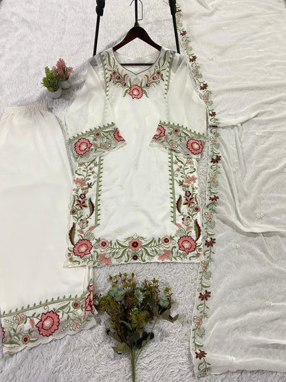 THIS SESSION WEAR OUR BEAUTIFUL EMBROIDERED TOP , PLAZZO WITH DUPATTA IN 3 BEAUTIFUL COLOURS