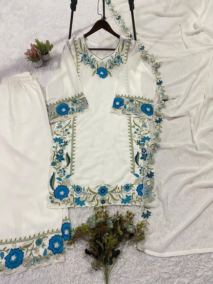 THIS SESSION WEAR OUR BEAUTIFUL EMBROIDERED TOP , PLAZZO WITH DUPATTA IN 3 BEAUTIFUL COLOURS