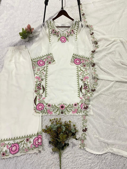 THIS SESSION WEAR OUR BEAUTIFUL EMBROIDERED TOP , PLAZZO WITH DUPATTA IN 3 BEAUTIFUL COLOURS