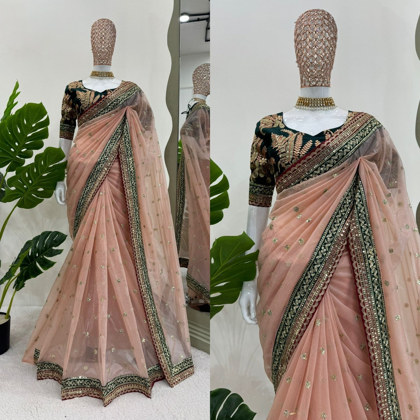 Looking some one for this same colour beautiful Designer Saree on Twil Net Febric with Thred & Sequnce work and blouse on mono benglori silk febric Febric with Thred & Sequnce work.