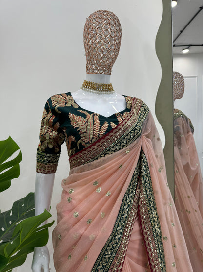 Looking some one for this same colour beautiful Designer Saree on Twil Net Febric with Thred & Sequnce work and blouse on mono benglori silk febric Febric with Thred & Sequnce work.