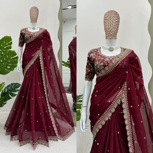 Looking some one for this same colour beautiful Designer Saree on Havy Tibby Silk Febric with Thred & Sequnce work and blouse on Mono Benglori Silk Febric with Thred & Sequnce work.
