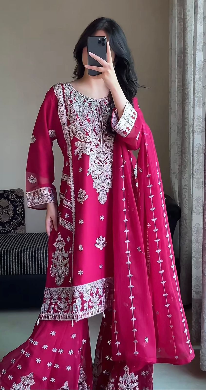 3 PIECE STYLISH TOP, PLAZZO AND DUPATTA WITH BEAUTIFUL EMBROIDERY SEQUENCE WORK