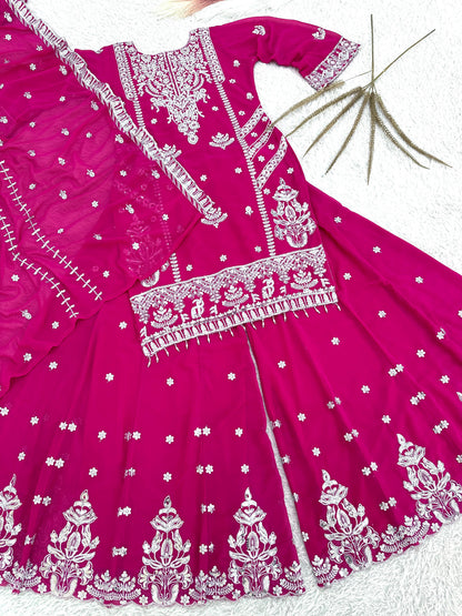 3 PIECE STYLISH TOP, PLAZZO AND DUPATTA WITH BEAUTIFUL EMBROIDERY SEQUENCE WORK
