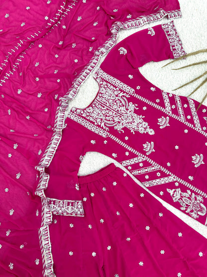 3 PIECE STYLISH TOP, PLAZZO AND DUPATTA WITH BEAUTIFUL EMBROIDERY SEQUENCE WORK