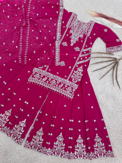 3 PIECE STYLISH TOP, PLAZZO AND DUPATTA WITH BEAUTIFUL EMBROIDERY SEQUENCE WORK
