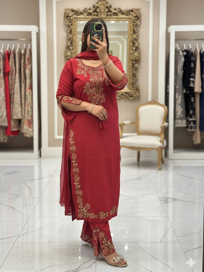 THIS WEDDING SEASON, TRY OUR DESIGNER EMBROIDERED WORKED TOP  PLAZZO SUIT WITH DUPATTA