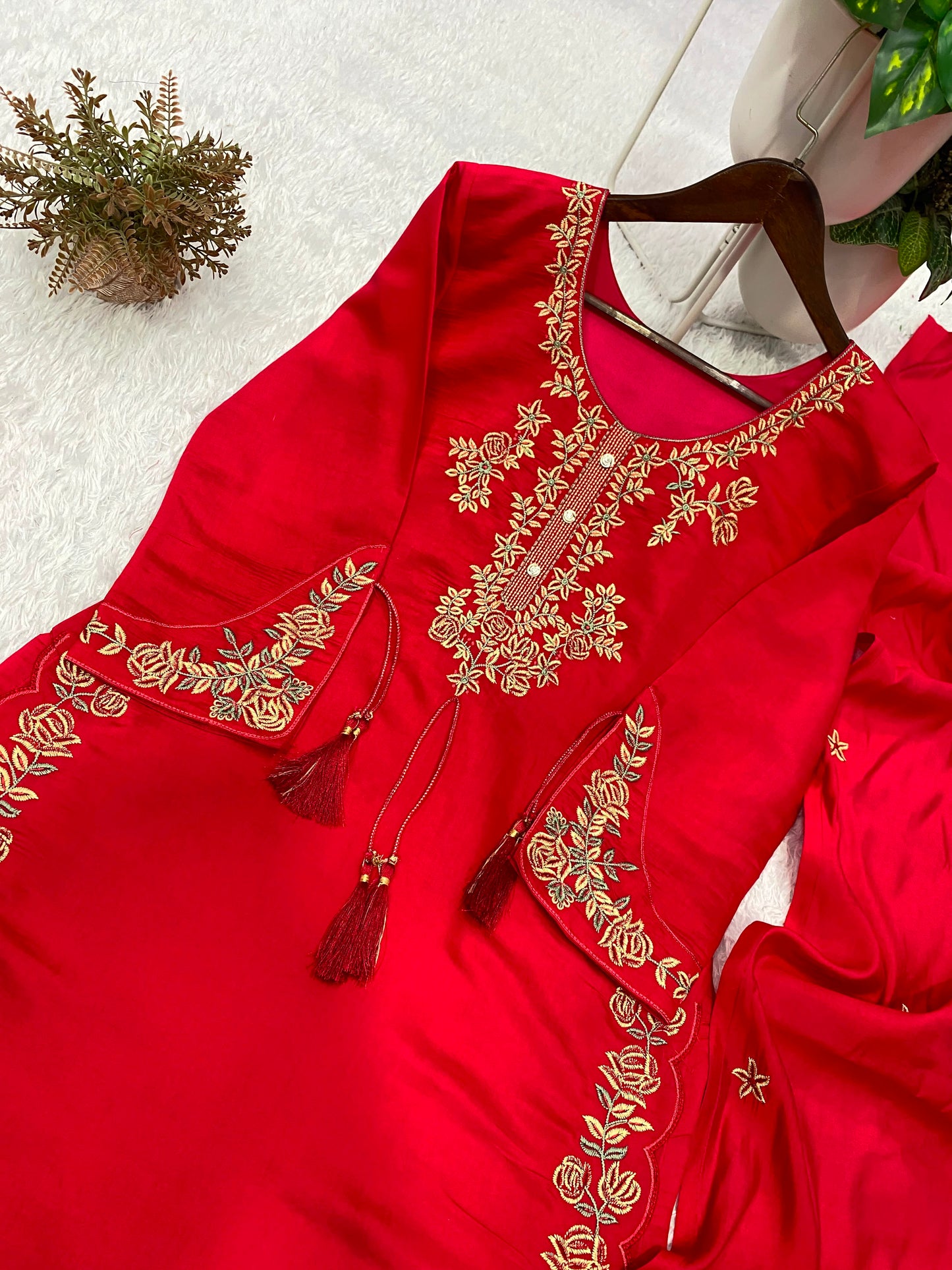 THIS WEDDING SEASON, TRY OUR DESIGNER EMBROIDERED WORKED TOP  PLAZZO SUIT WITH DUPATTA
