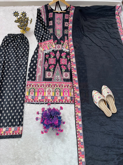 8 DESIGNER WEAR TRENDING TOP WITH PRINTED WORK AND STONE WORK TOP PLAZZO WITH DUPATTA SET