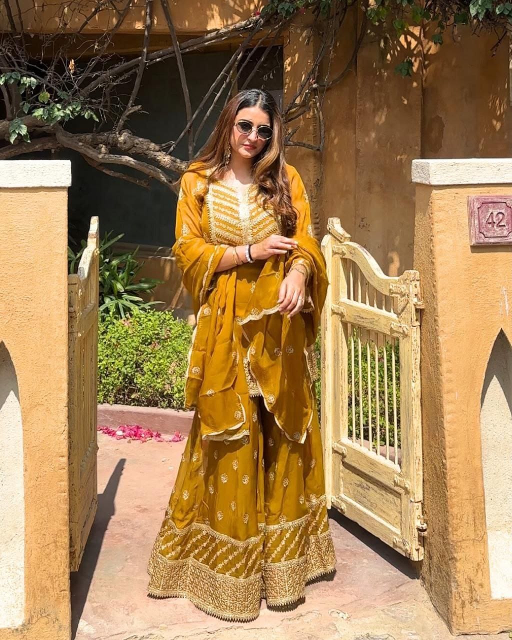 Designer Party Top Pallazo & Dupatta Set