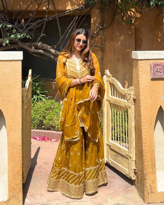 Designer Party Top Pallazo & Dupatta Set