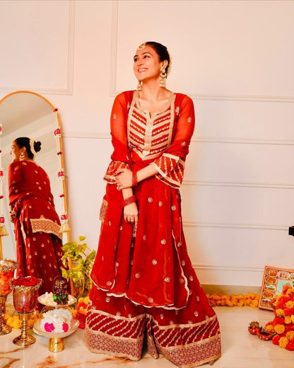 Designer Party Top Pallazo & Dupatta Set