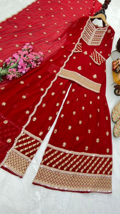 Designer Party Top Pallazo & Dupatta Set
