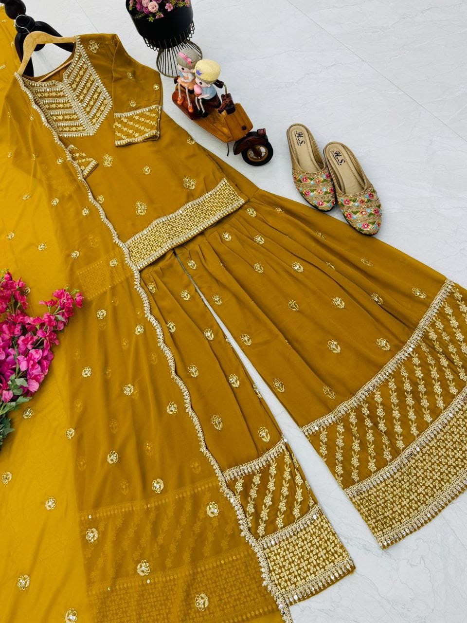 Designer Party Top Pallazo & Dupatta Set