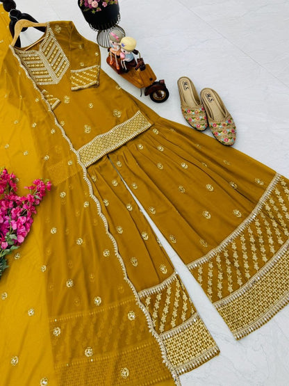 Designer Party Top Pallazo & Dupatta Set