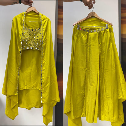 THIS WEDDING SEASON WEAR OUR BEAUTIFUL 3 PIECE WITH REAL MIRROR WITH  EMBROIDERED BLOUSE, SKIRT AND LONG SHRUGE