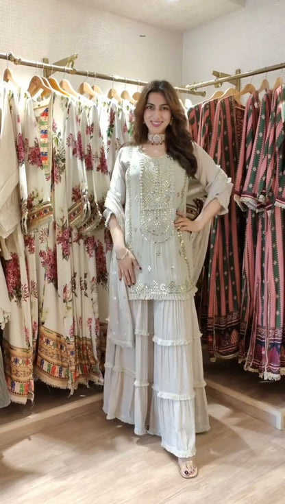 Designer Sharara Set – Elegant Ethnic Wear ✨ 🎀 Crafted in Classy Tones with Premium Fabric & Detailing