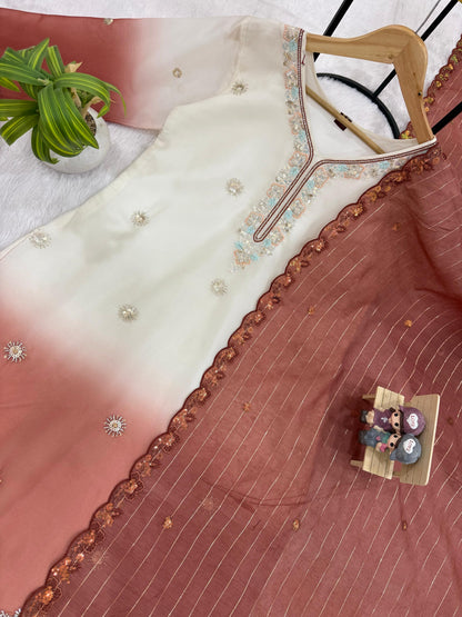 NEW LAUNCHING 3 PIECES KURTI, PLAZZO & DUPATTA WITH ORIGINAL BEADS CUT DANA WORK
