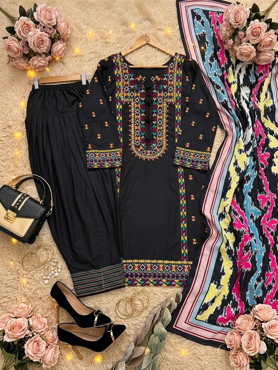 NEW DESIGNER HEAVY NATURAL SILK TOP PLAZZO & DUPATTA SET