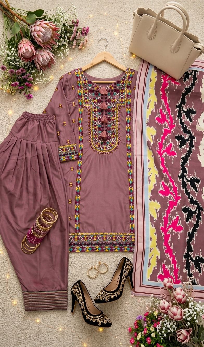 NEW DESIGNER HEAVY NATURAL SILK TOP PLAZZO & DUPATTA SET