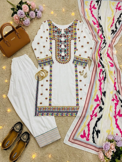 NEW DESIGNER HEAVY NATURAL SILK TOP PLAZZO & DUPATTA SET