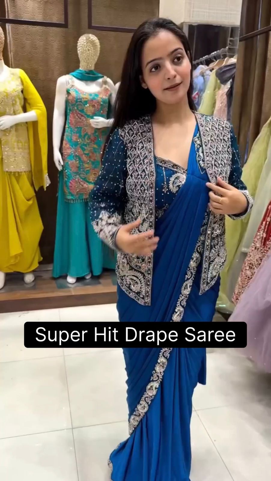 .INDO-WESTERN DRAPE SAREE…. 🚀 🥻WE ARE LAUNCHING NEW SUPERHIT TRENDING READY TO WEAR SAREE WITH FULLY EMBROIDERED KOTI ON  RANGOLI SILK FABRIC WITH STITCH BLOUSE