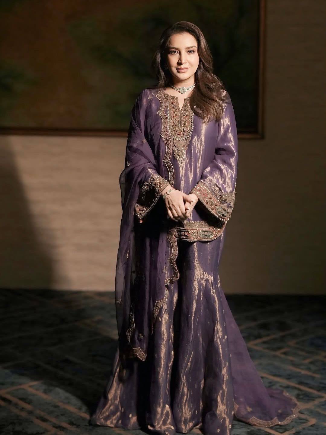 ENHANCE THE BEAUTY OF YOUR WARDROBE WITH THIS NEWLY LAUNCHED FENDY SILK KURTI & PLAZZO SET WITH  STONE HANDWORK