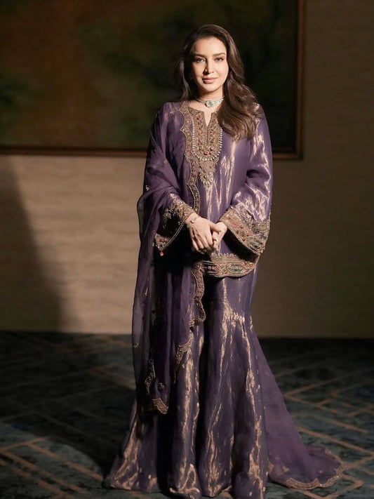 ENHANCE THE BEAUTY OF YOUR WARDROBE WITH THIS NEWLY LAUNCHED FENDY SILK KURTI & PLAZZO SET WITH  STONE HANDWORK