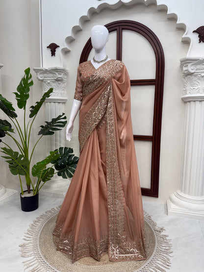 Designer Saree – Elegance Redefined ✨ Fall in love with this stunning saree in an eye-catching shade, crafted with finesse and rich detailing. A perfect blend of grace and glam!