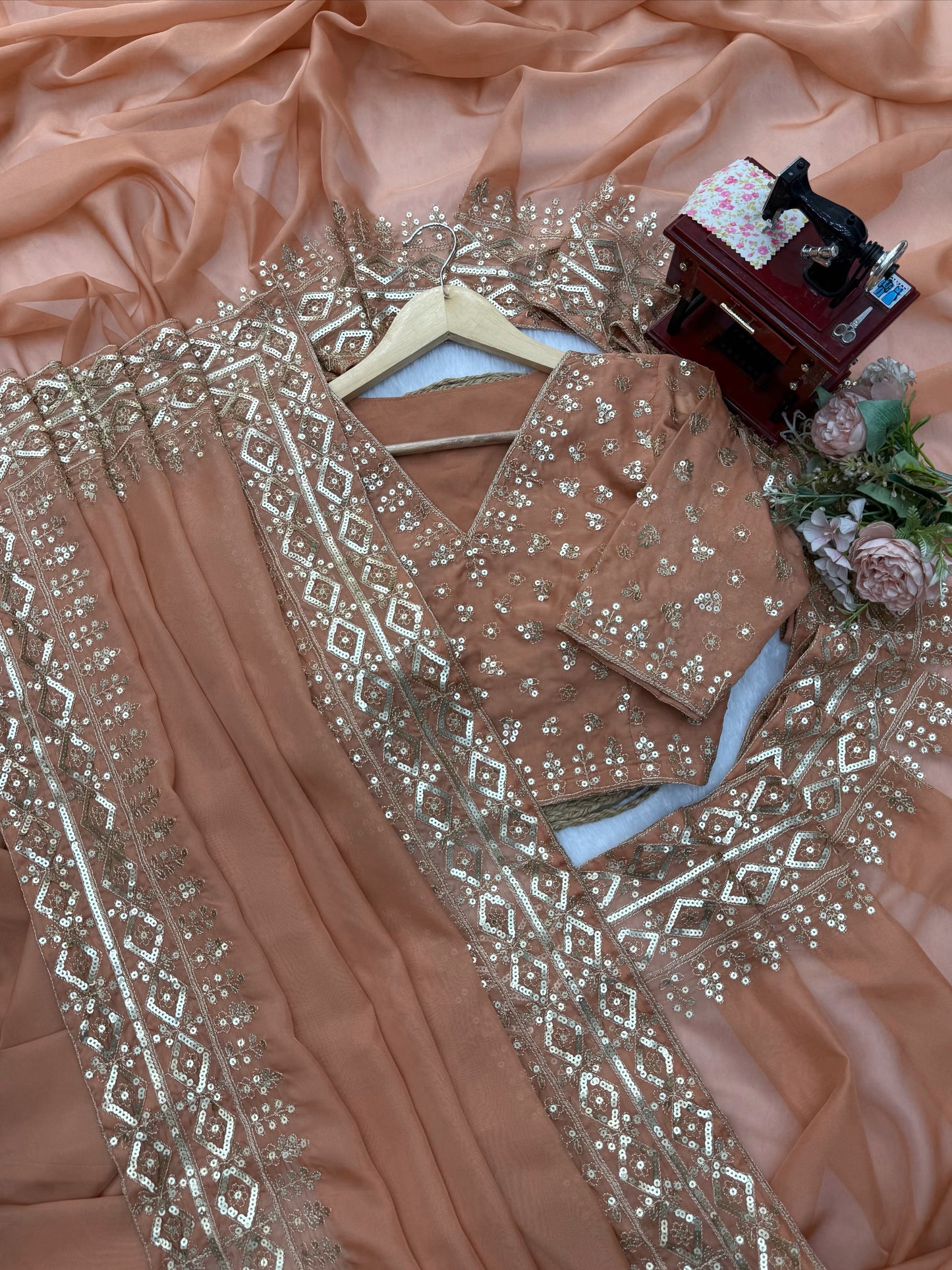 Designer Saree – Elegance Redefined ✨ Fall in love with this stunning saree in an eye-catching shade, crafted with finesse and rich detailing. A perfect blend of grace and glam!