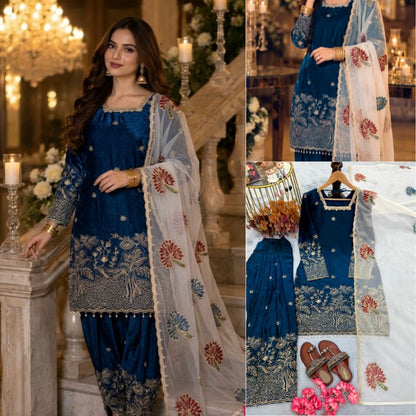 New 🦋 Đěsigner Party Wear Look Pur Fendi Silk Top & Farshi Palazzo With Dupatta set